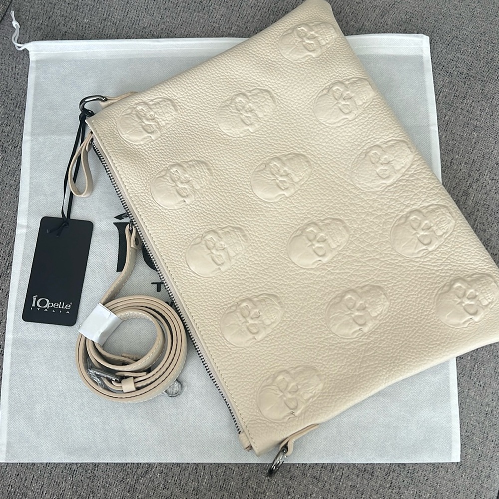 Clutch- crossbody Bag Latte color. Made in Italy. Genuine leather.